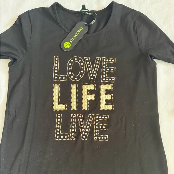 NWT Tricotto “Love Life Live” Embellished Black T-Shirt - Picture 6 of 6